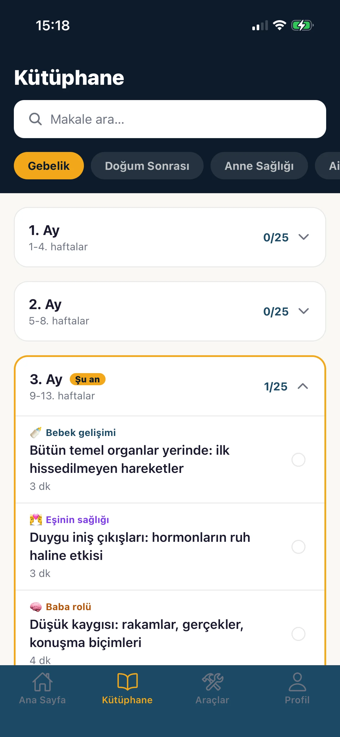 Babba kütüphanesinde aylara göre gebelik içerikleri